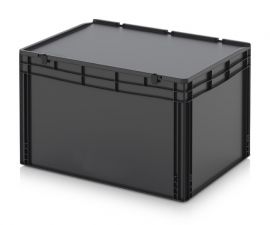 ESD Stapelbox met klapdeksel 80x60x52cm, Inhoud 228 liter, NORAH Plastics