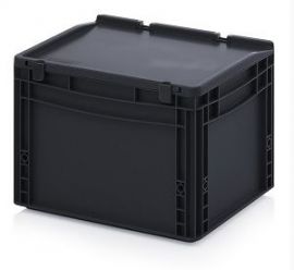 ESD stapelbak met deksel 40x30x28,5cm, inhoud 26 liter, PP, NORAH Plastics
