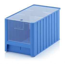 Magazijnbak 50x31x30cm, inhoud 38,2 liter met insteekvenster, deksel en 2 verdeelschotten