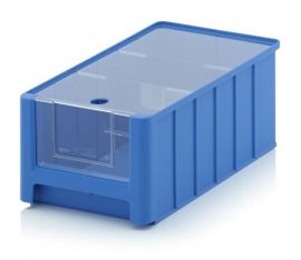 Magazijnbak 35x21x15cm, inhoud 8,6 liter met insteekvenster, deksel en 2 verdeelschotten, NORAH Plastics