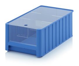 Magazijnbak 50x31x20cm, inhoud 25 liter met insteekvenster, deksel en 2 verdeelschotten, NORAH Plastics