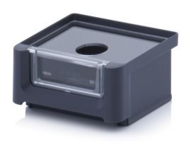 Magazijnbak 8,5x10,2x5cm, inhoud 0,21 liter met insteekvenster en deksel, Zwart, NORAH Plastics