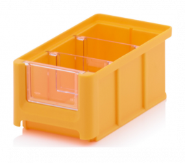 Magazijnbak 16x10,2x7,5cm, inhoud 0,77 liter met 2 dwarsverdeelschotten en insteekzichvenster