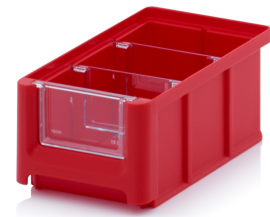 Magazijnbak 16x10,2x7,5cm, inhoud 0,77 liter met 2 dwarsverdeelschotten en insteekzichvenster