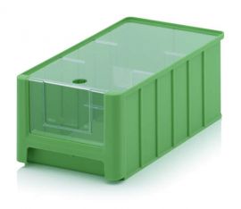 Magazijnbak met deksel, 35x21x15cm, inhoud 8,6 liter met insteekvenster, deksel en 2 verdeelschotten, NORAH Plastics