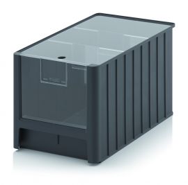 Magazijnbak 50x31x30cm, inhoud 38,2 liter met insteekvenster, deksel en 2 verdeelschotten