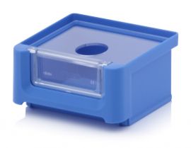 Magazijnbak 8,5x10,2x5cm, inhoud 0,21 liter met insteekvenster en deksel, Blauw, NORAH Plastics