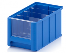 Magazijnbak 22,5x15x12,5cm, inhoud 3,17 liter met 3 dwarsverdeelschotten en insteekzichvenster