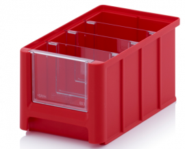 Magazijnbak 22,5x15x12,5 cm, inhoud 3,17 liter met 3 dwarsverdeelschotten en insteekzichvenster