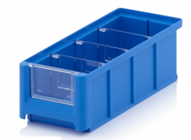 Magazijnbak 22x10,2x7,5cm, inhoud 1,08 liter met 3 dwarsverdeelschotten en insteekzichvenster