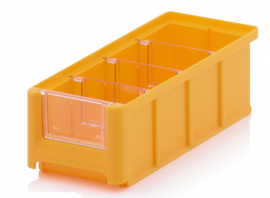 Magazijnbak 22x10,20x7,5 cm, inhoud 1,08 liter met 3 dwarsverdeelschotten en insteekzichvenster