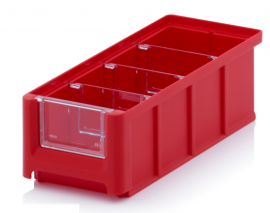 Magazijnbak 22x10,2x7,5 cm, inhoud 1,08 liter met 3 dwarsverdeelschotten en insteekzichvenster