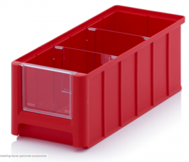 Magazijnbak 32,5x15x12,5cm, inhoud 4,5 liter met 2 dwarsverdeelschotten en insteekzichvenster