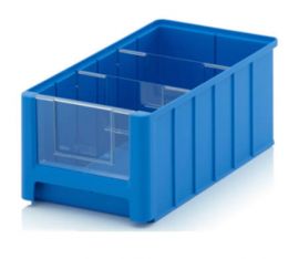Magazijnbak 35x21x15cm, inhoud 8,6 liter met 2 dwarsverdeelschotten en insteekzichvenster