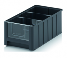 Magazijnbak 35x21x15cm, inhoud 8,6 liter met 2 dwarsverdeelschotten en insteekzichvenster