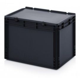 ESD stapelbak met klapdeksel 60x40x43,5cm, inhoud 88 liter, NORAH Plastics