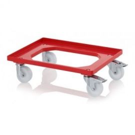 Verrijdbare onderstellen met rem, 4 zwenkgaffels en nylon wielen, Rood, NORAH Plastics