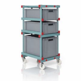 Krattenwagen incl. 3 stapelbakken, grijs, NORAH Plastics