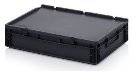 ESD stapelbak met klapdeksel 60x40x13,5cm, inhoud 24 liter, NORAH Plastics